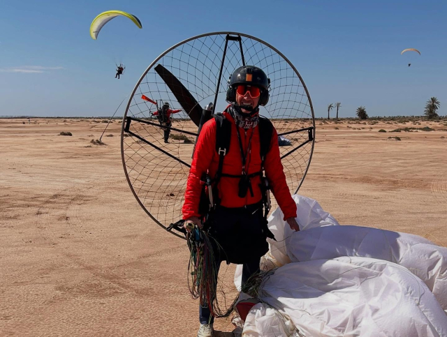 Ready to fly on a paramotor 