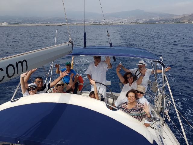  Waving from the boat 