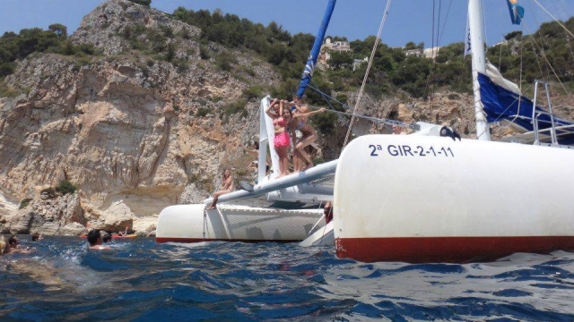 Enjoying the catamaran ride in Valencia 