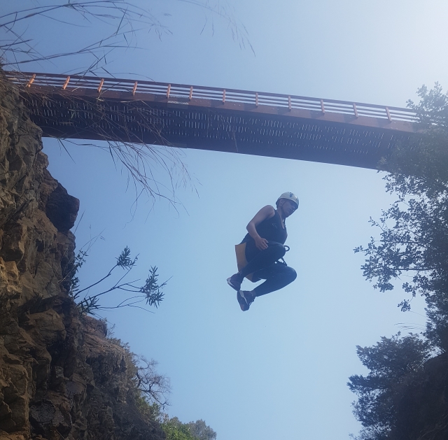  Jumping into a natural pool 