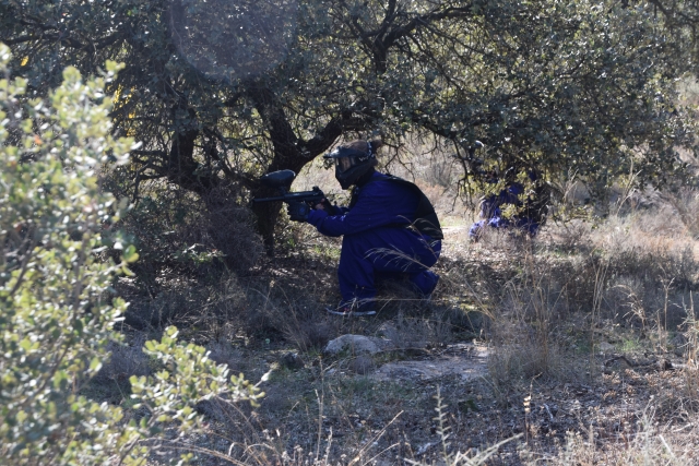 Cubriendose detras de un arbol