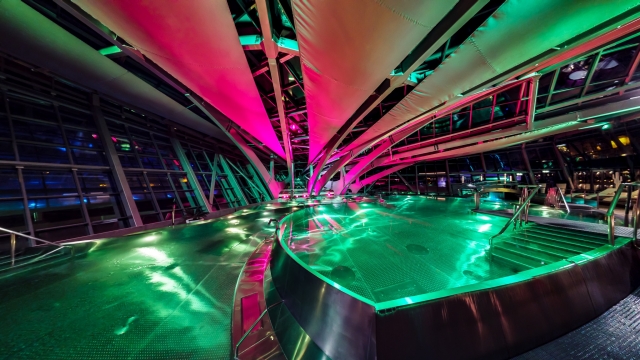  The colored lights of the interior lagoon give us a beautiful image 