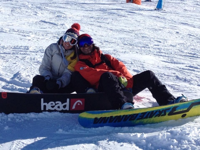 With snowboards 