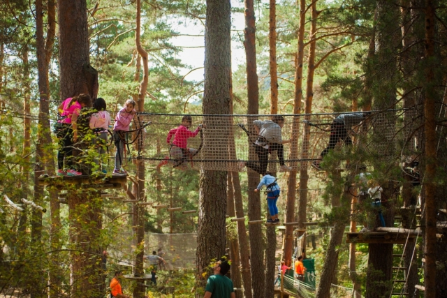  Enfants traversant le pont en filet 