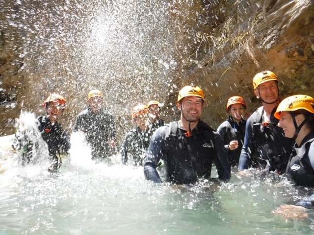 Canyoners getting wet in Rio Verde 