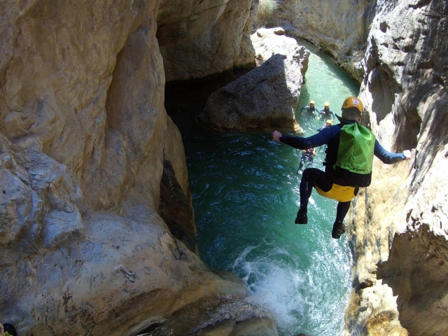  Jumping over the waterfall in Rio Verde