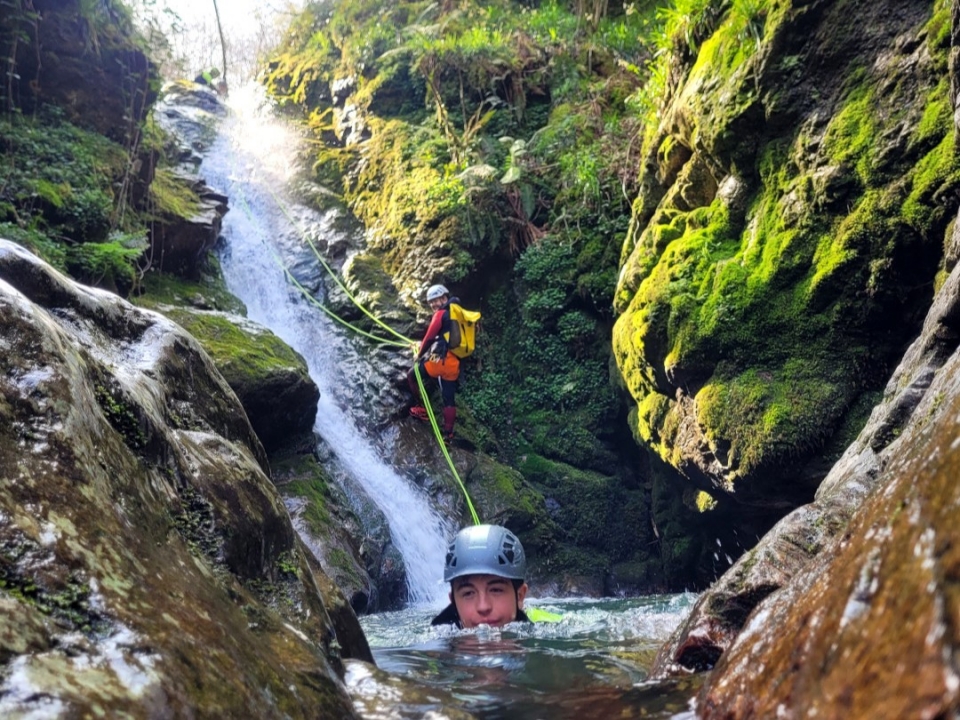  在阿斯图里亚斯家庭溪降下降 