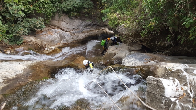 Rappelling down 