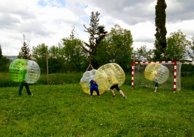  Playing bubble soccer