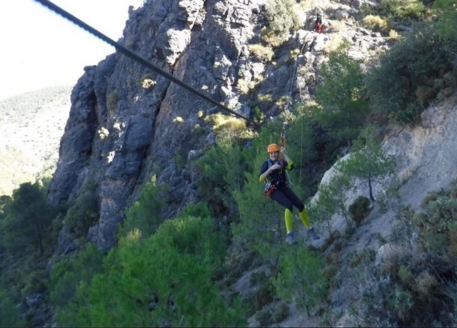  Going down the zip line 