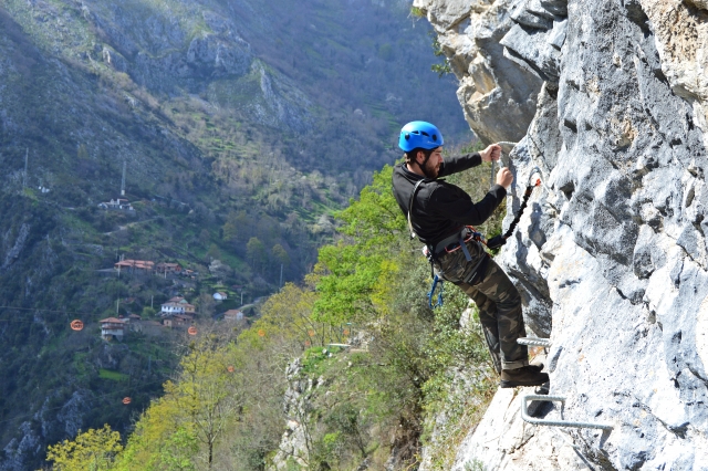  Boy practicing the via ferrata