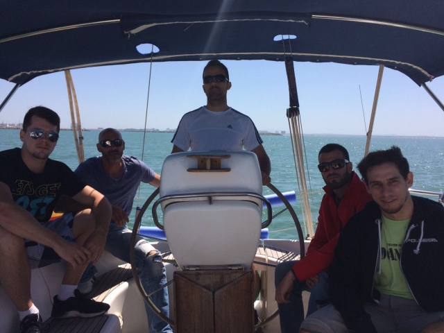  On board the sailboat