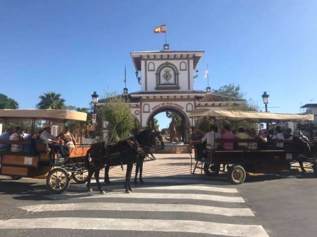 Carruajes con la ermita de El Rocío al fondo