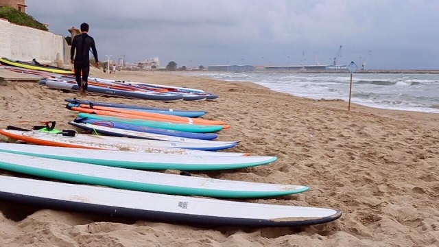 Tablas de surf en la arena