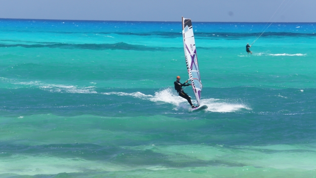  Practicing windsurfing 