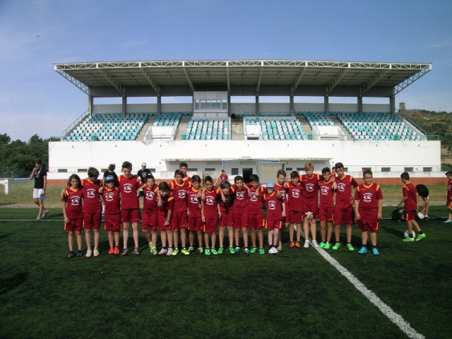  Boys and girls on the soccer field 