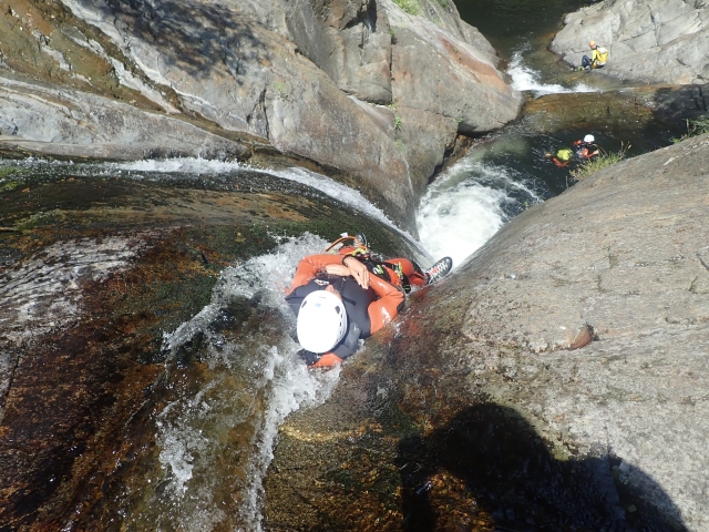  Water slide during canyoning 