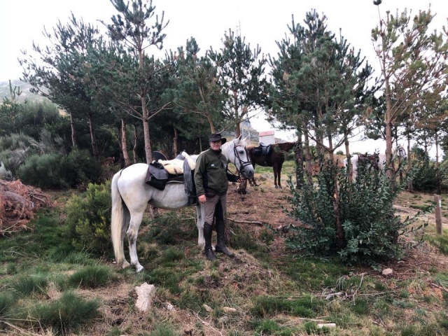 Posando con el caballo anle los arboles