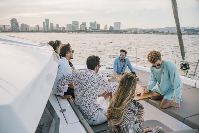  On board the catamaran 
