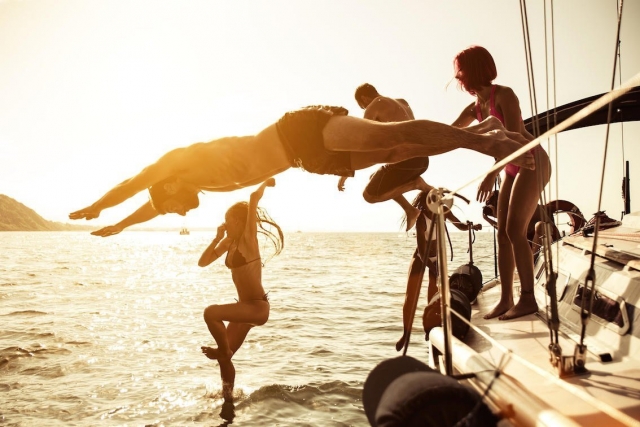 Jumping into the water 