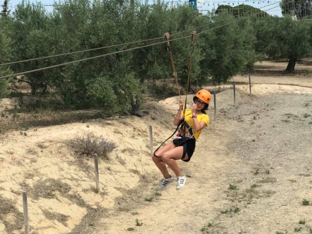  Going down the zip line