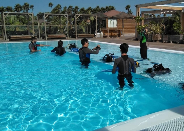 Buceo en piscina antes de salir al mar