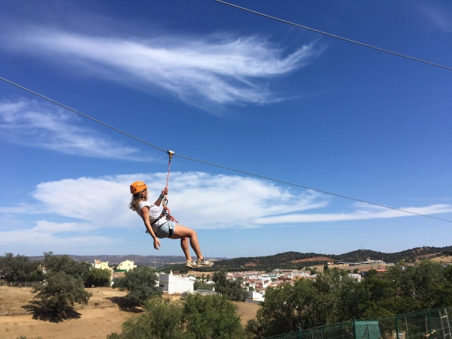  At full speed along the zip line 