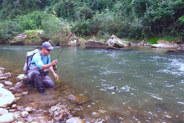 Pescando a ninfa en río