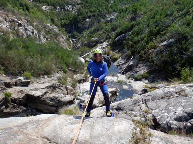  Adventurer rappelling in the Río Verdugo ravine 