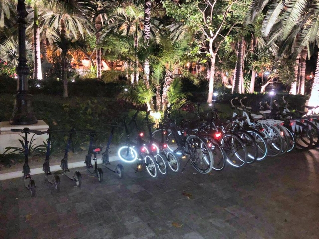  夜间电动滑板车 