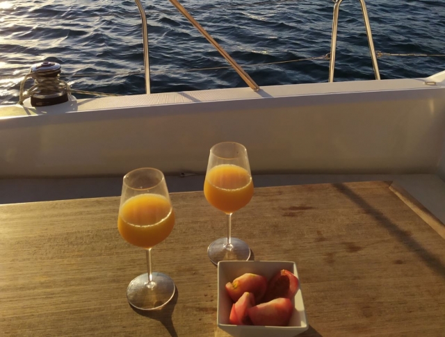  Glasses of cava at sunset on the sailboat 