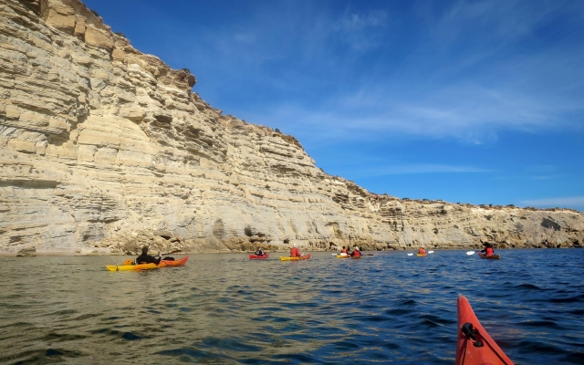 With the kayaks exploring the coves of Ibiza 