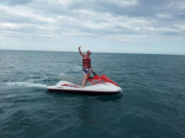  Standing on the jet ski 
