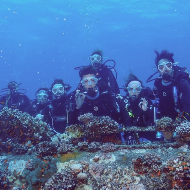  Enjoying a day of diving with friends 
