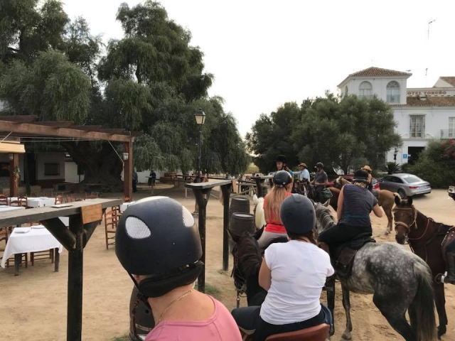 Aguardando a caballo para sentarse a comer