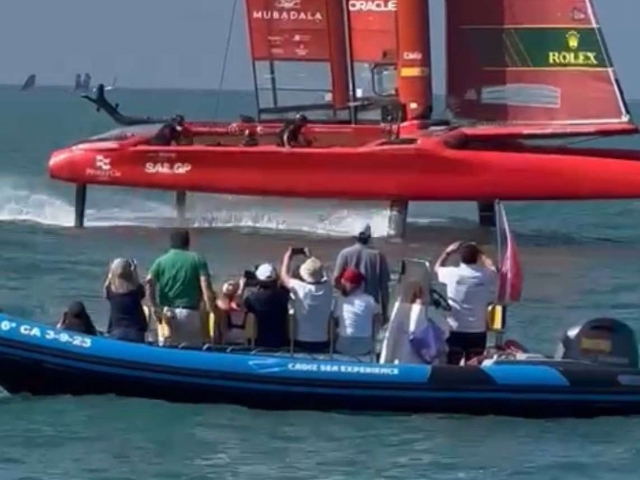  Watching the competition from the Zodiac 