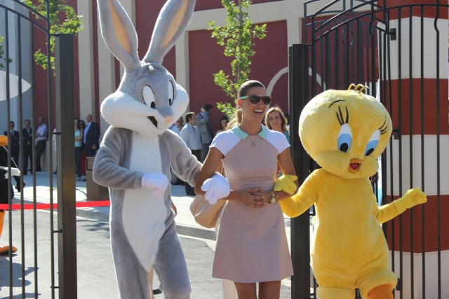 With the Looney Tunes characters 