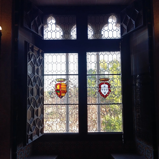 Stained glass windows in the Hall of Crowns 