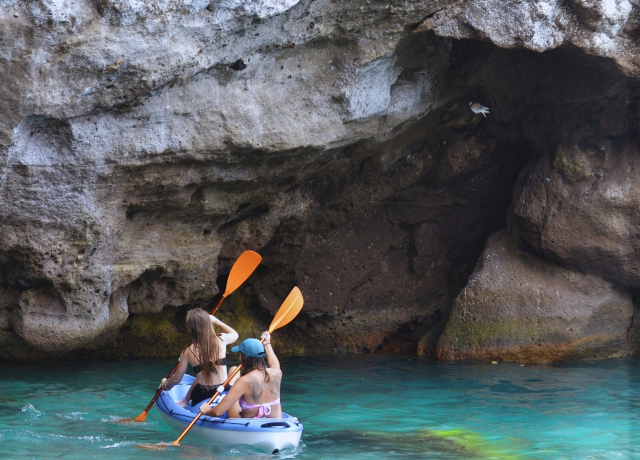 Rota dupla de caiaque + snorkel saindo de Playa La Caleta 90'