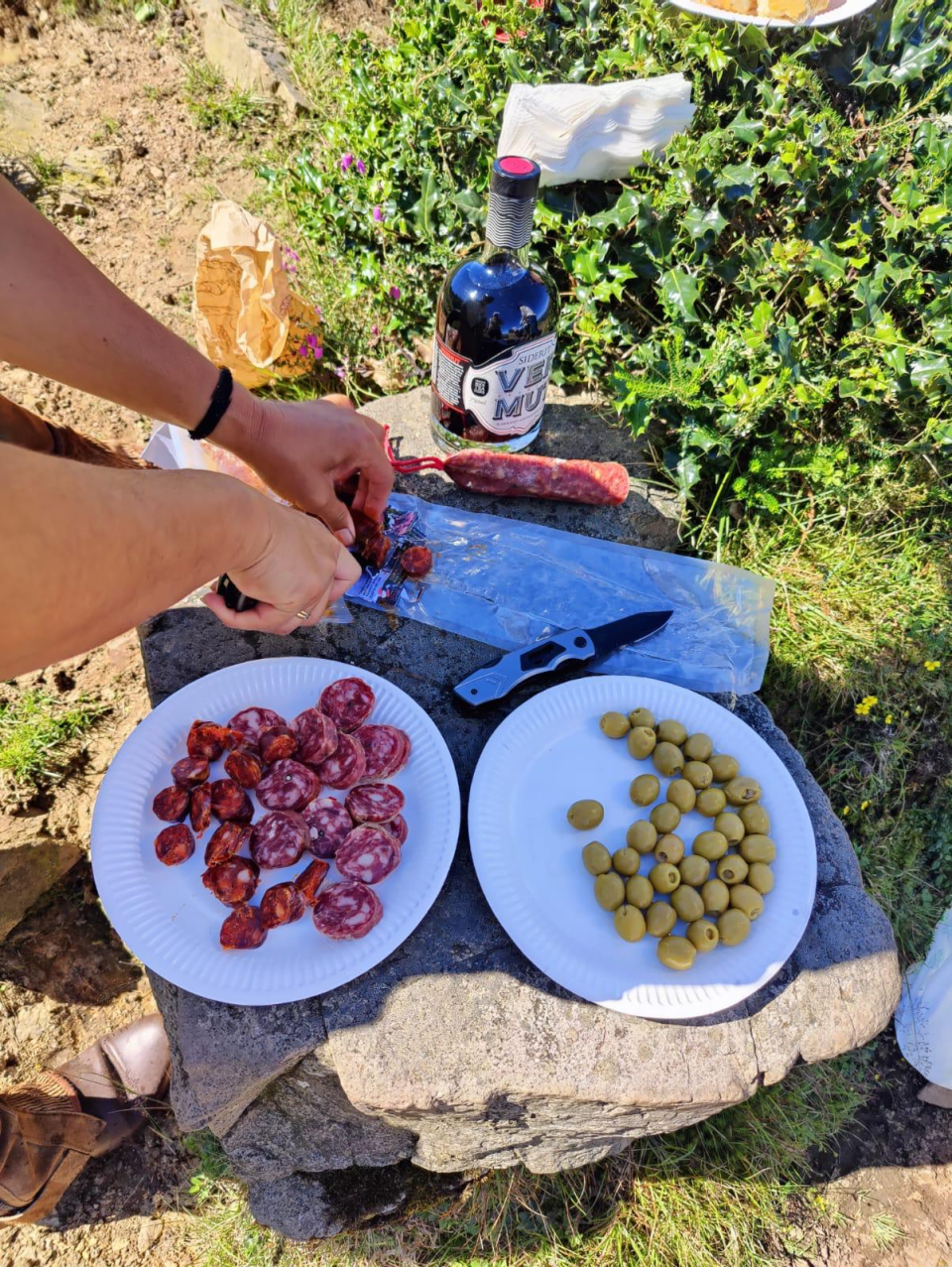  Vorspeise mit Wurst, Oliven und Wein 