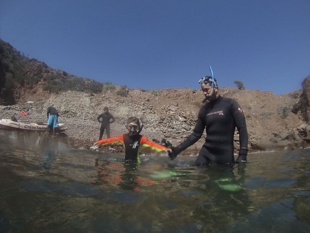 Patata e hijo en snorkel