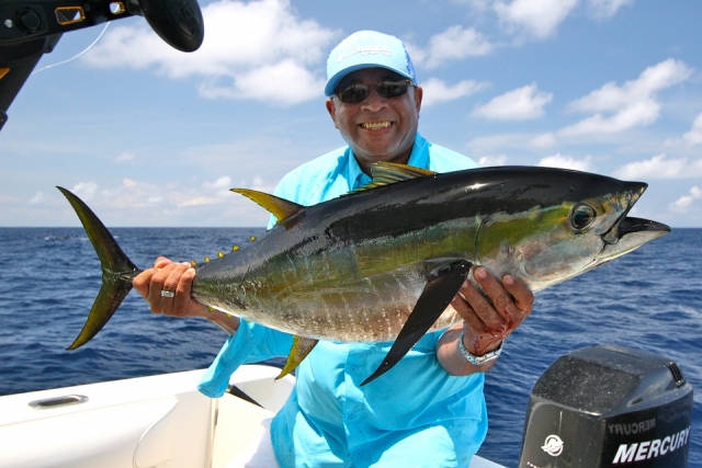 Pescando atunes en el mar 