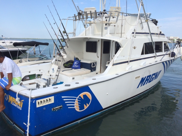 Con todo el equipo de pesca