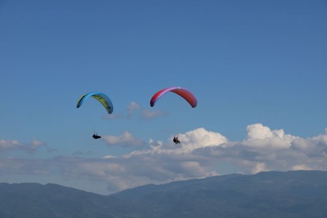 Volando en parapente simultaneo