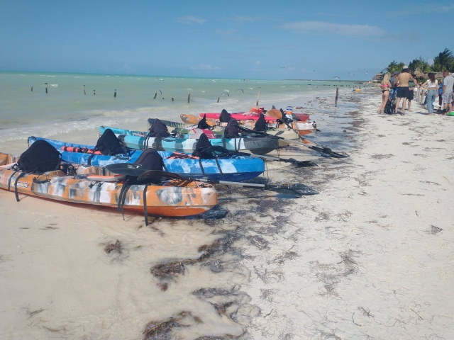 Preparando los kayaks