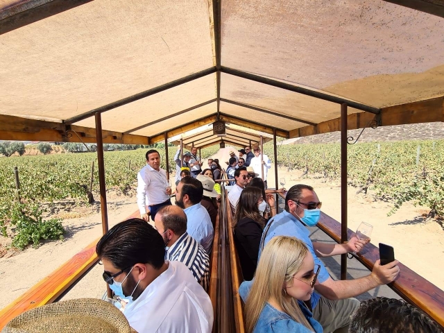Recorre el en transporte local sobre los campos de cultivo