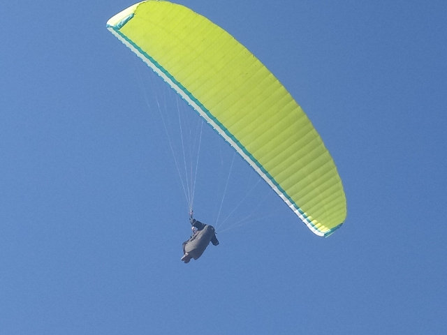  A paraglider over a blue sky 
