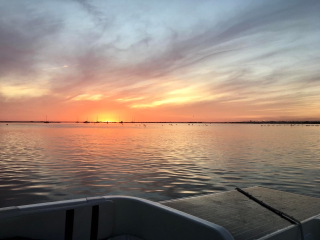  The sunset in the background from the boat 
