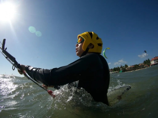  In the water with the kitesurfing equipment