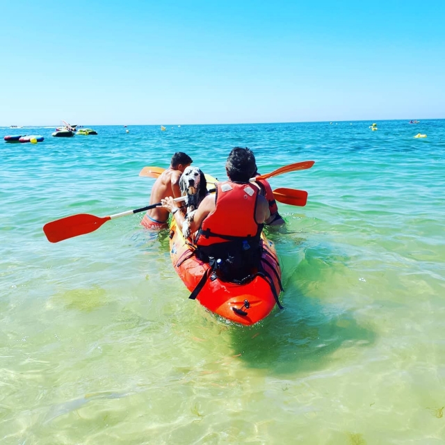  in the kayak with the dog
